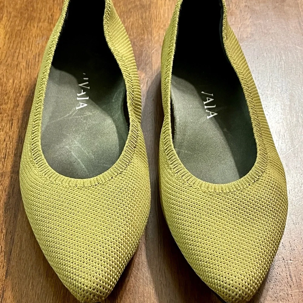 JAJA Olive Knit Pointed-Toe Ballet Flats — Slip-On Comfort